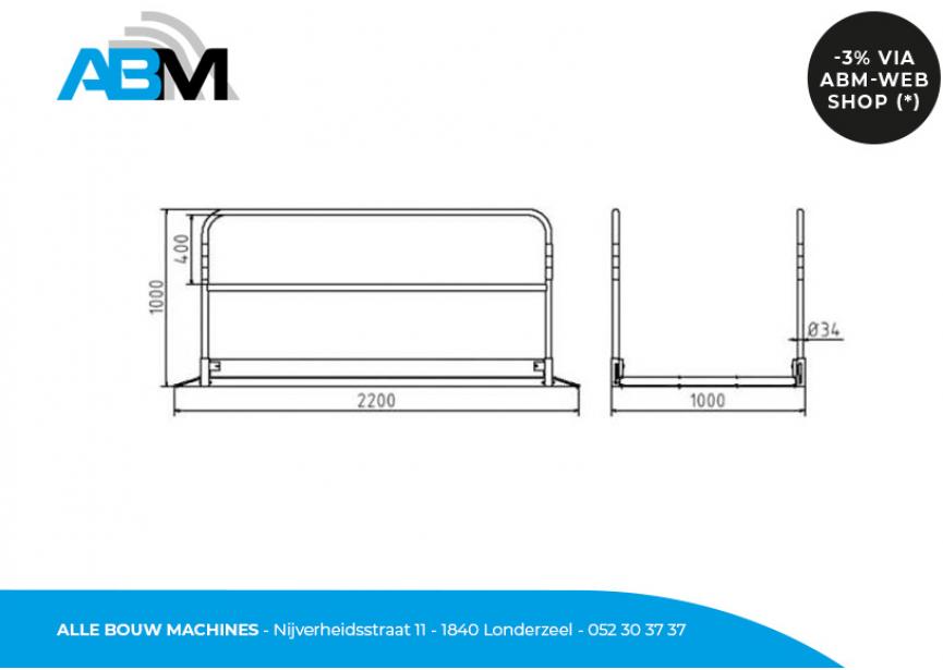 Dessin de la passerelle en acier/aluminium avec des garde-corps et dimensions 2,30 x 1 mètre chez Alle Bouw Machines (ABM).