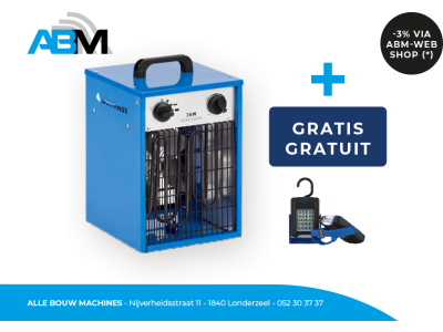 Elektrische verwarmer/bouwkachel DEH3 van Dryfast bij Alle Bouw Machines (ABM) met gratis zaklamp.