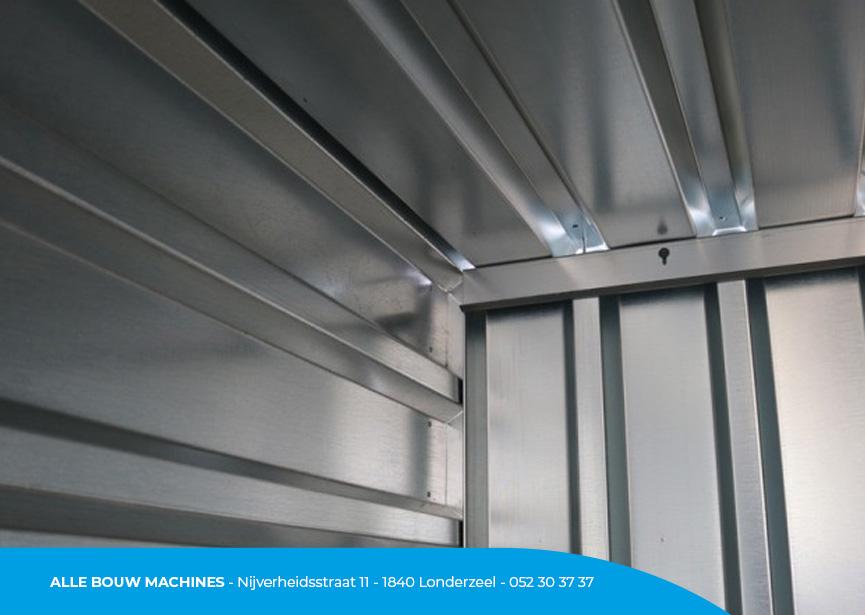 Plaatstaal van de materiaalcontainer Macon 3 x 2,2 x 2,2 meter bij Alle Bouw Machines (ABM).