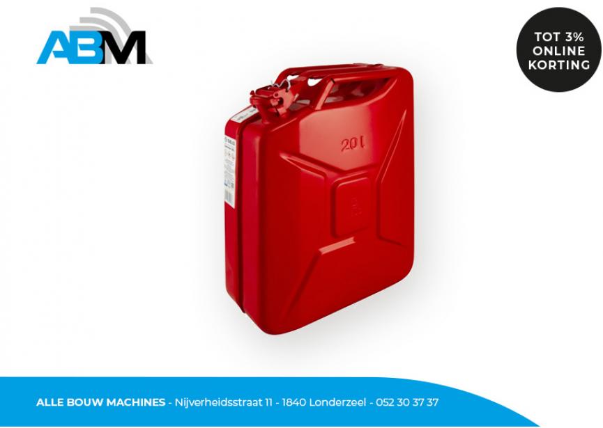 Metalen jerrycan met inhoud 20 liter bij Alle Bouw Machines (ABM) en rode kleur.
