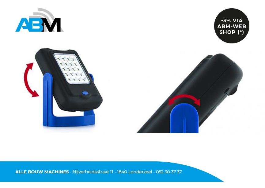 Kantelbaarheid van de zaklamp Duo LED van Lumx bij Alle Bouw Machines (ABM).