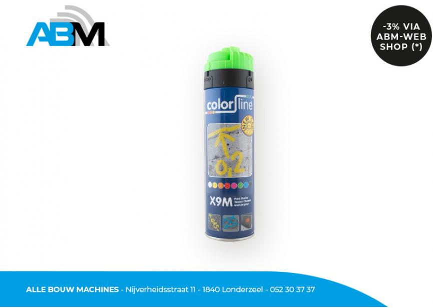 Markeerspray X9M met inhoud 500 ml en fluo groene kleur van Colorline bij Alle Bouw Machines (ABM).