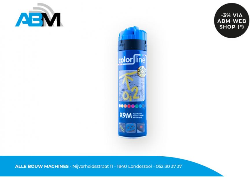 Markeerspray X9M met inhoud 500 ml en fluo blauwe kleur van Colorline bij Alle Bouw Machines (ABM).