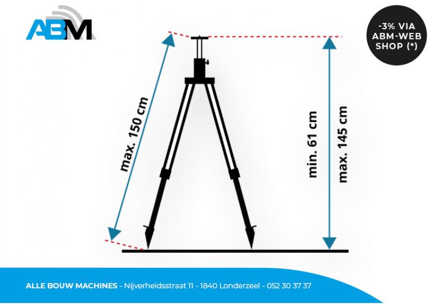 Dimensions du trépied P150IL du laser ligne-croix CL120G de Levelfix chez Alle Bouw Machines (ABM).