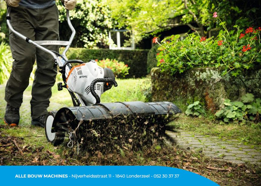 Veegborstel KB-MM 60 cm van STIHL bij Alle Bouw Machines (ABM) wordt gebruikt om te borstelen samen met een benzine multimotor MM 56.