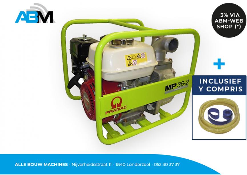 Benzinemotorpomp MP36-2 met aanzuigdarm en brandweerslang van Pramac bij Alle Bouw Machines (ABM).